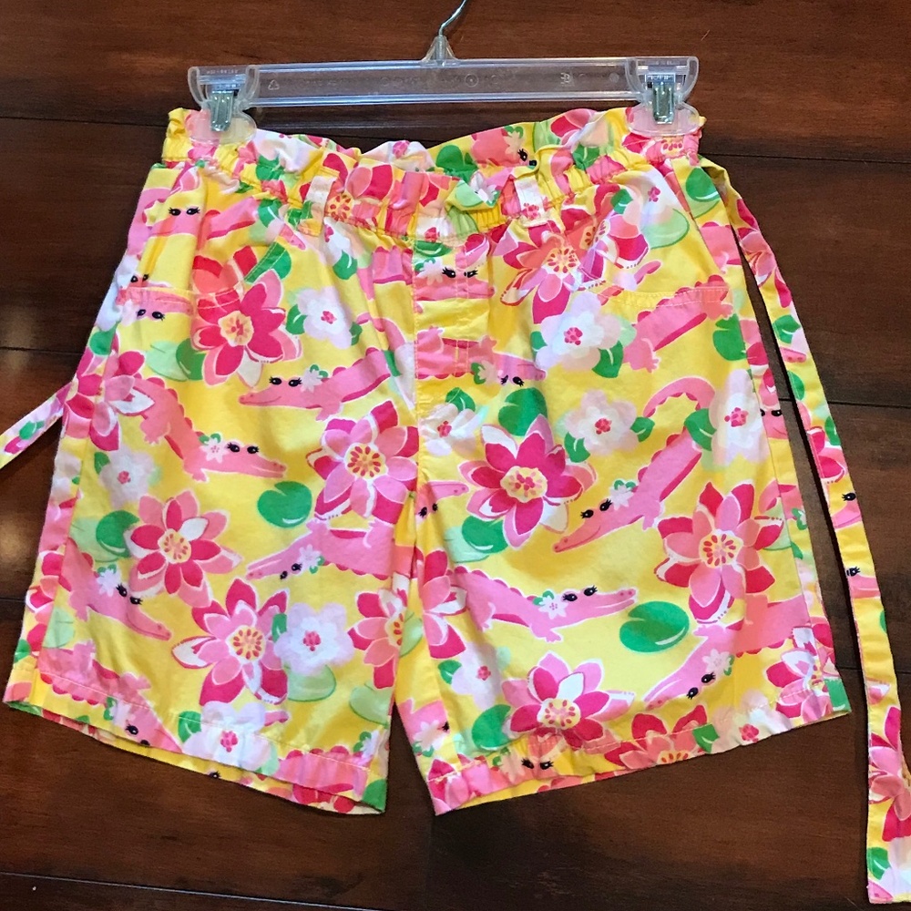 Gymboree girls yellow shorts with pink crocodiles, SZ 12, EUC